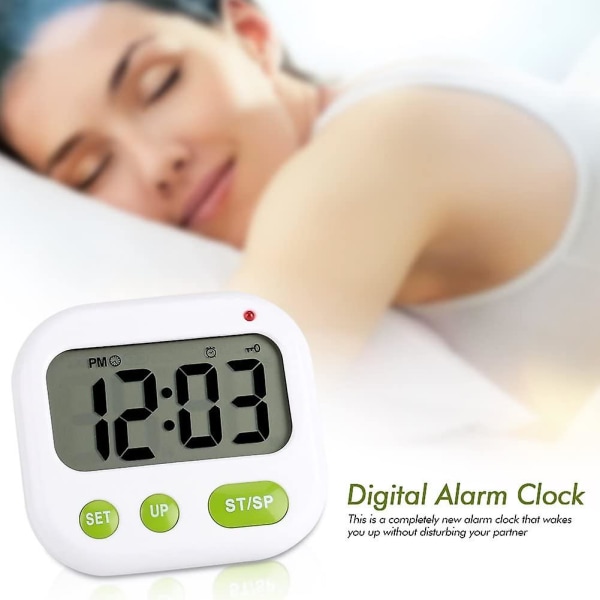 Digital väckarklocka med LCD-skärm, vibrationslarm, batteridriven, modern bärbar timer