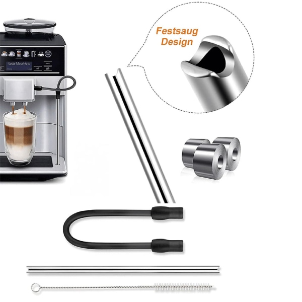 1 set kaffemaskin i rostfritt stål mjölkrör och rengöringsborste set för Bosch Veroaroma och för Siemens Eq.6-serien