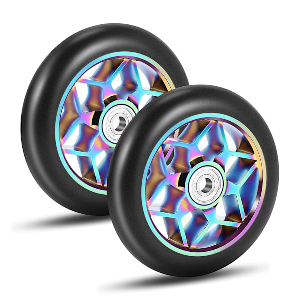 2 kpl Scooter-tarvikkeita 110 mm Scooter-pyöriä Värikkäitä Pu-pyöriä Paksuja Stunt-auton pyöriä Laakereilla