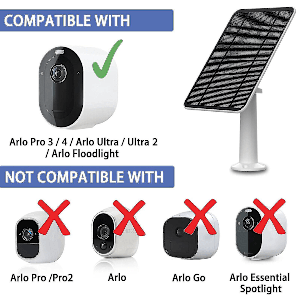 Solcellelading for Arlo Ultra/Ultra 2/Pro 3/Pro 4/Pro 3 Floodlight/Go 2 4W