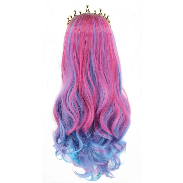 JUSCH Wekity Audrey peruk och krona för barn flickor lång vågig rosa blå peruk, WZ-1251R