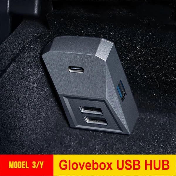 USB Hub for Tesla Model 3 Model Y 2021-2023, 4-i-1 Multi Port Hanskerom Hub Flash Drive Dockingstasjon