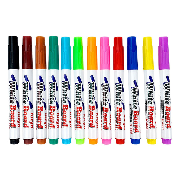 12-pack vattenbaserad whiteboardpenna Raderbar svart, röd, grön och blå färg Blackboard-penna Lättraderbar markör 10 ml