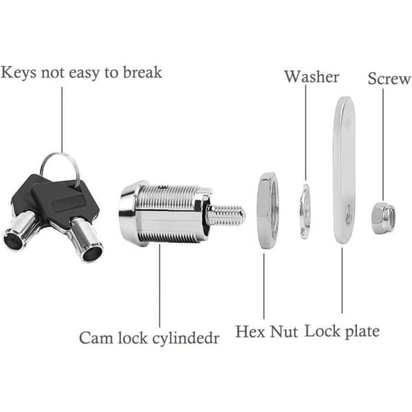 Tubular Cam Lock - LARGEIGHT - Säkerhetslås - Grå - 2 nycklar - Säkerhetsnivå 3