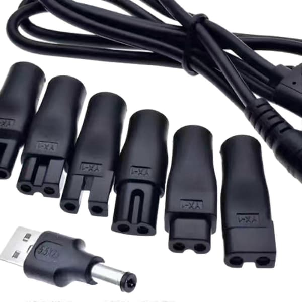 Universal USB-adapter erstatning for skjønnhetsinstrumenter, hårklippere, bordlamper, 7 stk og USB-kabel