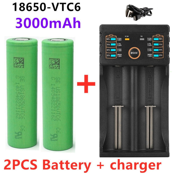 18650 litiumbatteriladdare ficklampa 18650 uppladdningsbart batteri VTC6 3000MAh batteri+ USB laddare