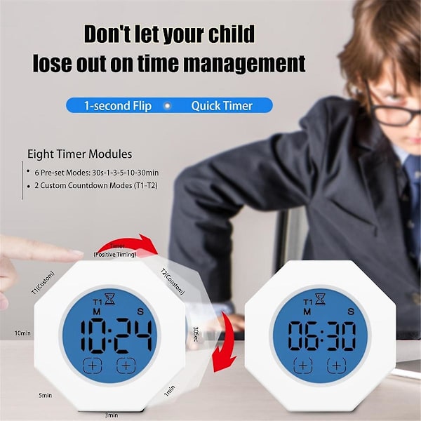 Pomodoro Timer, Produktivitetstimer Kvadrat, Ottekantet Tyngdekraft Flip Fokus Timer, Lydløs & Justerbar Lydalarm