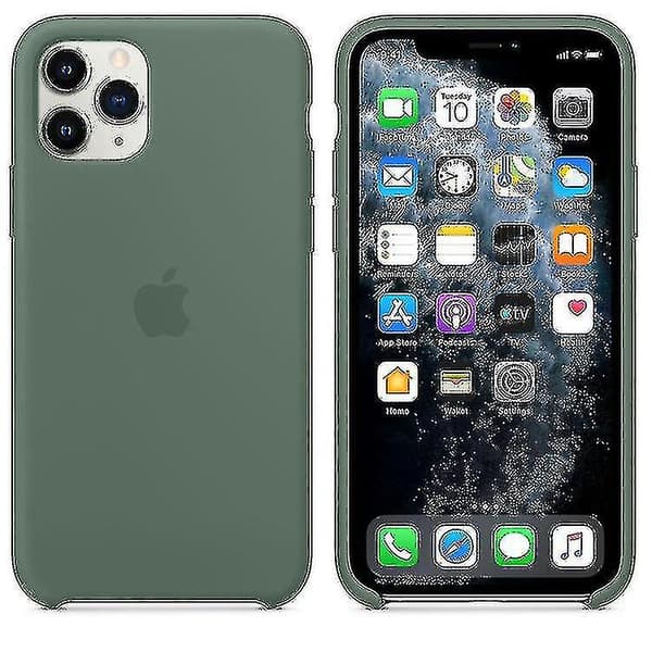 Apple Silikon Mikrofiber Skyddande Skal för Iphone 11 Pro - Tallgrön