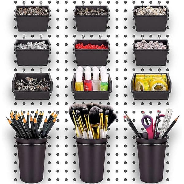 Pegboard Beholdere Peg Board Kopper med Kroge & Løkker 12 Pakke, Sortiments Organizer Tilbehør, Værktøjsopbevaring