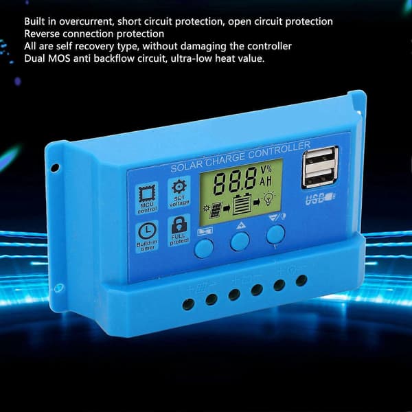 Højkvalitets Blå Dobbelt USB PWM Solpanel Batteri Regulator Solcelleoplader