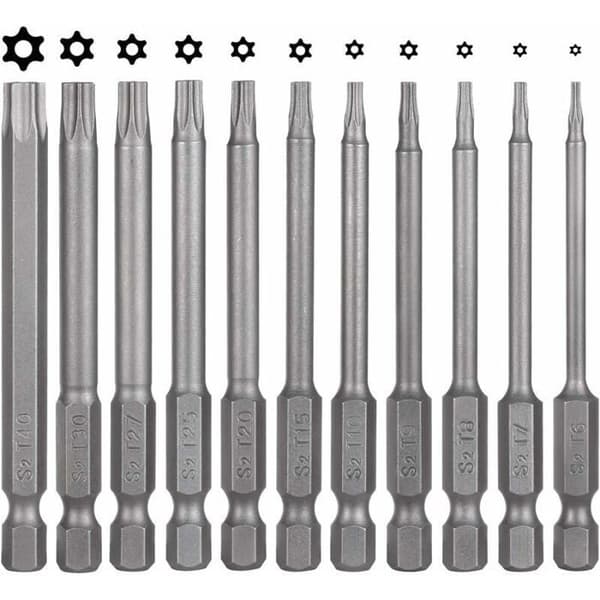 Torx Bits - LARGEIGHT - Pakke med 11 - S2 Stål - 75 mm - Magnetisk - 6-punkts