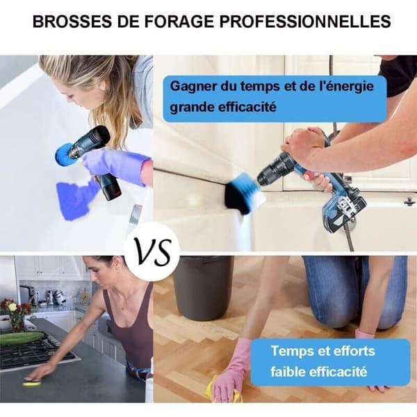Borebørstesæt 4 dele. Børste til bil, fliser, tæpper, badekar, køkken, toilet blå