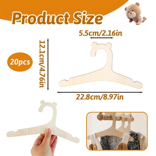 Träklädhängare för barn, 20 st Babyklädhängare för kläder 9 tum Barn Baby Toddler Barn Träklädhängare, för kläder & byxor