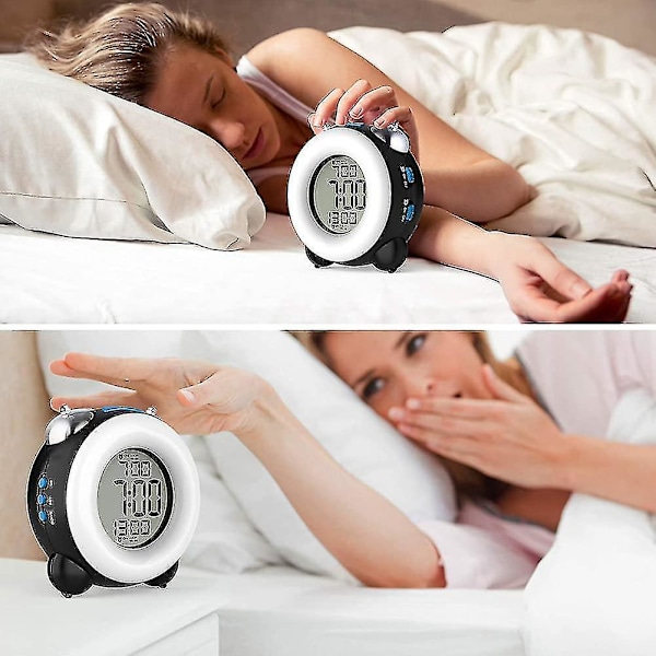 Hög Larmklocka För Tunga Sovmorgnar Med Valfri Dubbel Alarm Inställning Snooze Funktion (Hel Blå)
