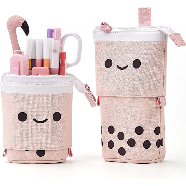 Stående pennfodral Söt Teleskopisk Pennhållare Kawaii Stationery Pouch Makeup Kosmetika Väska För Skolstudenter Kontor Kvinnor Tonåringar Flickor Pojkar (rosa)
