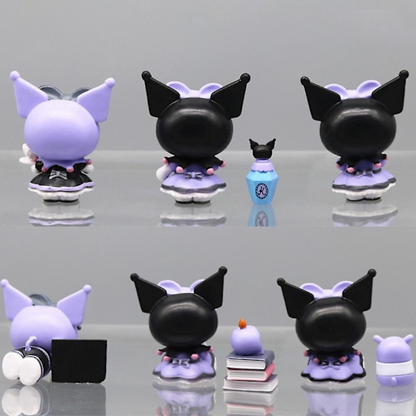 6-pak Kawaii Sanrio Kuromi Actionfigurer Søte Anime Tegneserie Mini Figur Samling Modellleker Kvinner Jenter Gaver