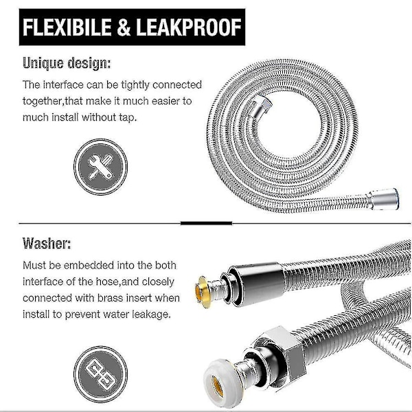 Duschsslang 5m Rostfritt Stål Duschsslangar, Med Koppling, Universell, Anti-Burst, Finish.(500cm)