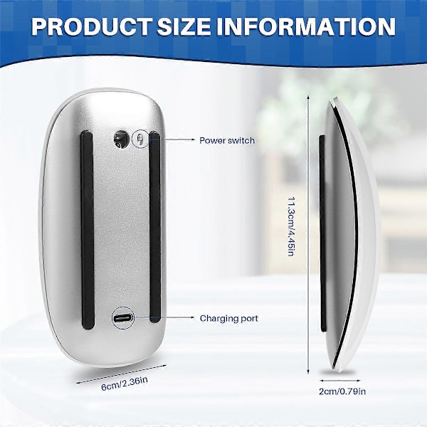 Bluetooth Trådløs Magic Mouse Lydløs Genopladelig Computermus Slank Ergonomisk PC Mus til Apple M