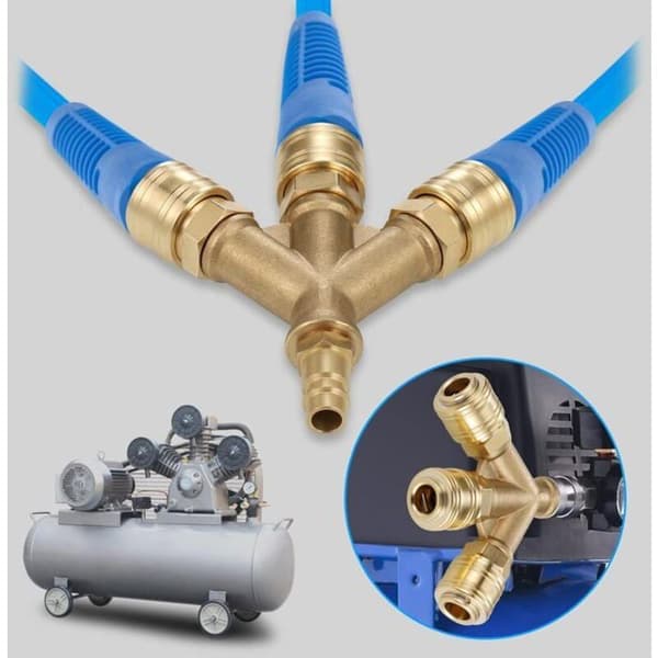 Kompressor luftslange 3-vejs trykluftfitting (messing), med 3 1/4\" gevindforbindelser, Y-formet luftfordeler YYV