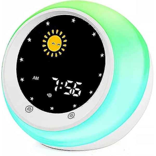 Sun & Moon Rise Barnevekkerklokke  Barnas Søvntrener  Søvnlydmaskin  Våkne Opp Lys & Nattlys  Lær Barn Dag & Natt Banmo