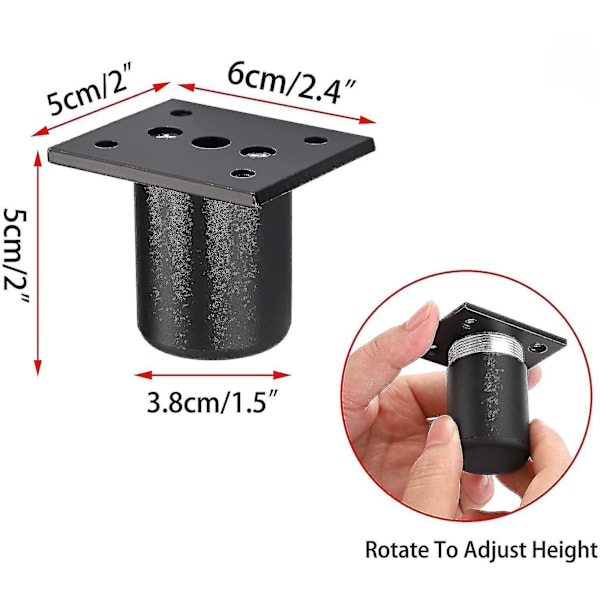 4 kpl säädettävät huonekalujalat Sängynjalat Nosta Huonekaluja Alumiiniseosjalka Sängynpohjaan, kaappiin, pöytään (musta, korkeus 50 mm)