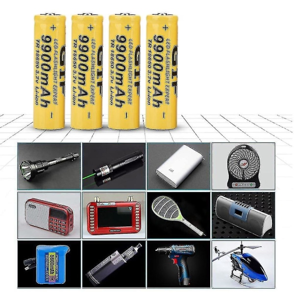 4st Ficklampa Batteri Gif 9900mah 18650 Uppladdningsbart batteri Gul
