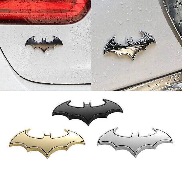 1X Krommetallmerke Emblem Batman 3D Bildeklistremerke Logo Tilbehør til Bil (Sølv)