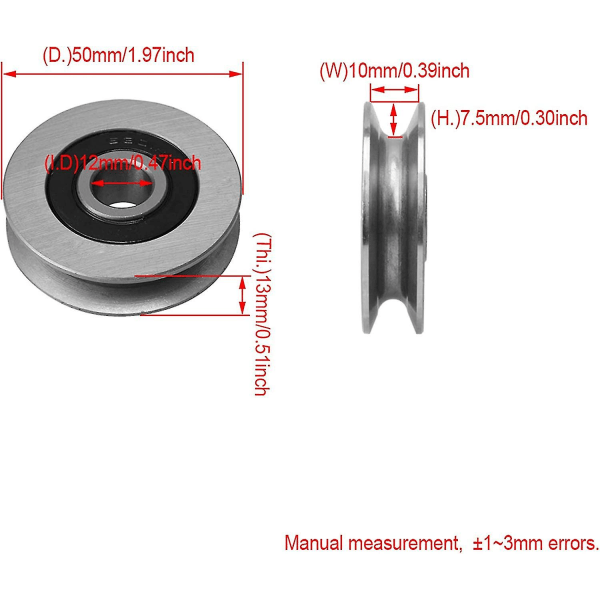 Järnlager U-formad stålrepremskiva - Lastremskiva för industriell utrustning (12 X 50 X 13 mm)