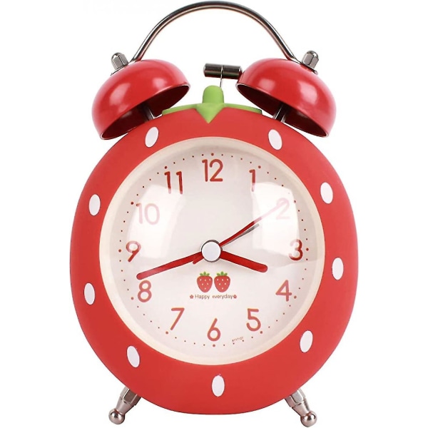 Jordgubbsformad väckarklocka, bakgrundsbelyst, inget tickande ljud, simulerad hög väckarklocka för sovrum, säng och bord, röd