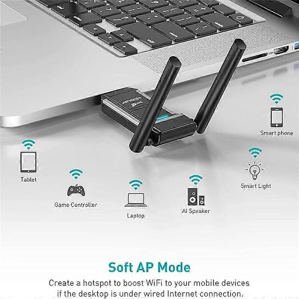 EDUP AX1800M USB WIFI 6 Adapter 802.11Ax for PC, USB 3.0 Wifi Dongle 5 GHz/2.4 GHz Høy Gain Trådløs