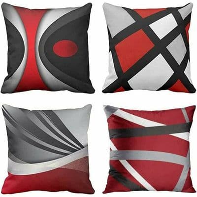 Pudebetræk - LARGEIGHT - Sæt med 4 - 40x40 cm - Moderne abstrakt design - Rød og grå