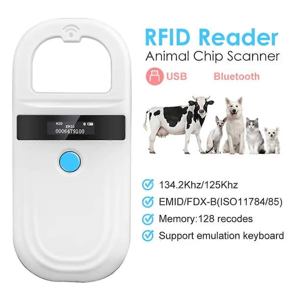 Håndholdt 134,2 KHz Dyre RFID-læser Kat Hund Mikrochip Scanner -B Glaschip USB/Bluetooth Taglæser