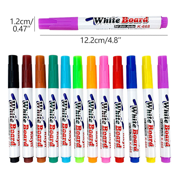 12-pack vattenbaserade whiteboardpennor utplånbar svart, röd, grön och blå färg tavla penna lätt att utplåna markör 10ml