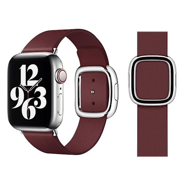 Officiell Apple Watch Modern Buckle Läderarmband 38mm 40mm 41mm - Granatröd - Medium - Öppen Försäljningsförpackning