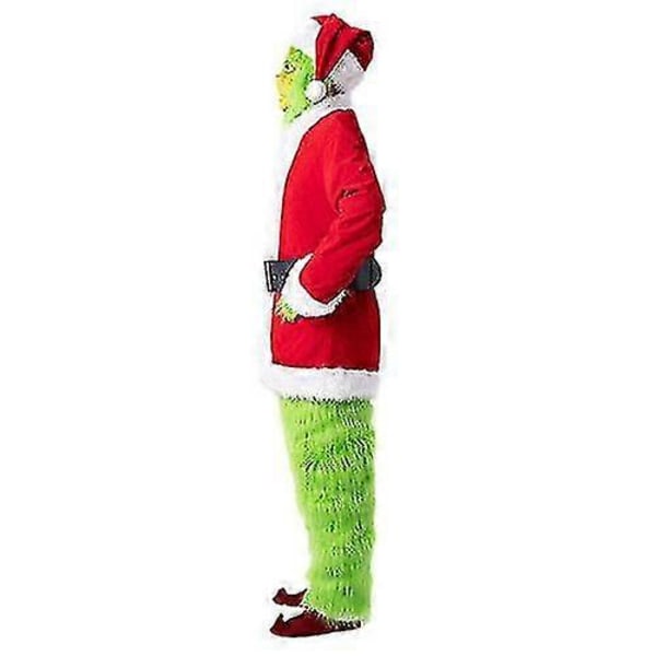 Grinch-kostym för julcosplay, vuxen Santa-kostym, set + mask, karneval