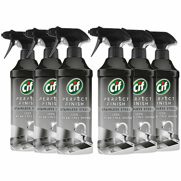 Cif Perfect Finish Rostfritt Stål Fläckfritt Glans Spray, 6 Förpackningar om 435ml