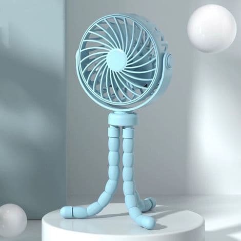 Barnevognsventilator. Bærbar ventilator. Mini genopladelig babyventilator med stativ - blå.