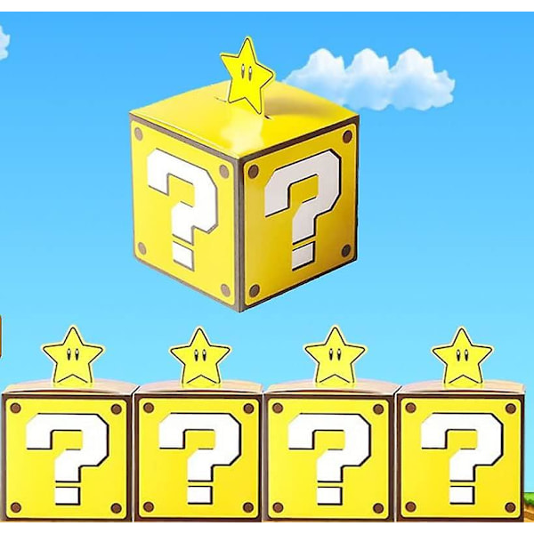 Mario Party Godisbox 24 st Video Game Tegelblock Present Godispåsar för Mario Temafest Favoriter Dekorationer Tillbehör för Pojkar Flickor Barn (Gyllene Tegel)