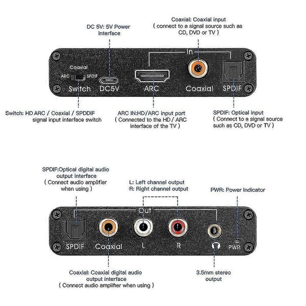 Dac Lydkonverter Arc Audio Extractor -kompatibel Optisk Spdif Koaksial Til Analog 3.5mm Digital T