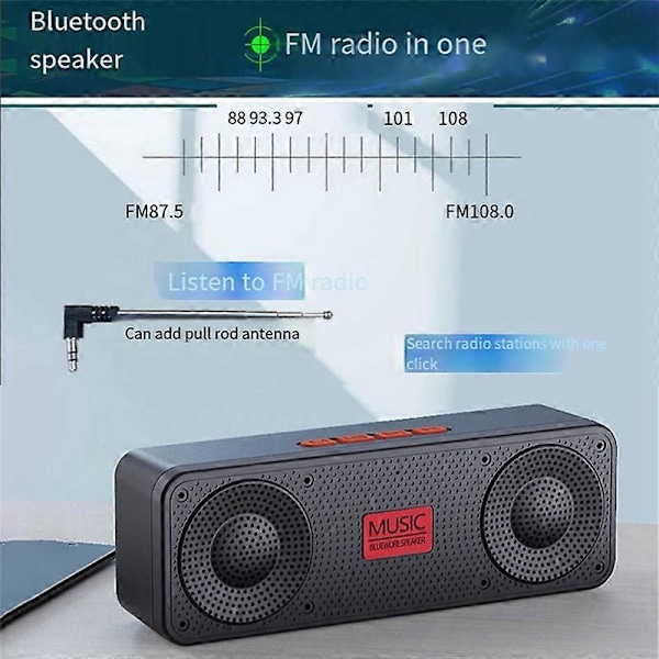 Bärbar FM-radio Trådlös Bluetooth 5.0 TWS Högtalare Mini MP3 Musikspelare Stöd TF-kort U Disk US