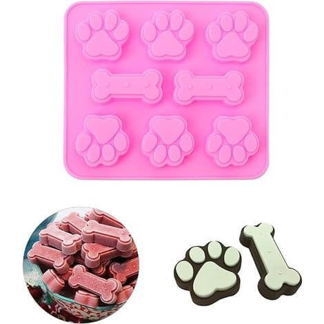 4-pak silikoneforme til hunde. Poteprint og knogler. Non-stick silikoneforme.