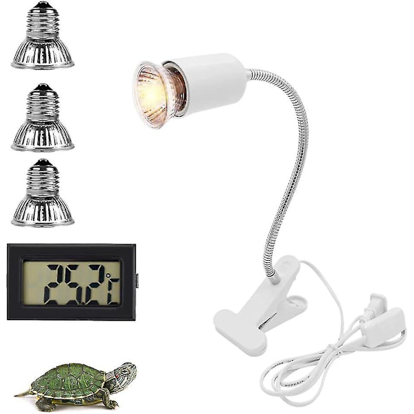 Varmelampe, Skildpaddevarmepære Varmeemitterende Lampe, 3 Uva Uvb Pærer 25w, 50w Og 75w, Og Vandtank Temperaturtester