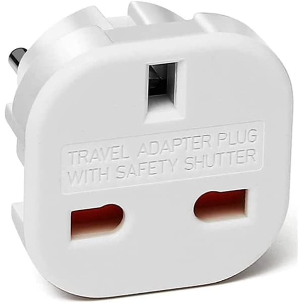 UK til reiseadapter Type G-plugg til 2-pinners europeisk modell C E F Hvit