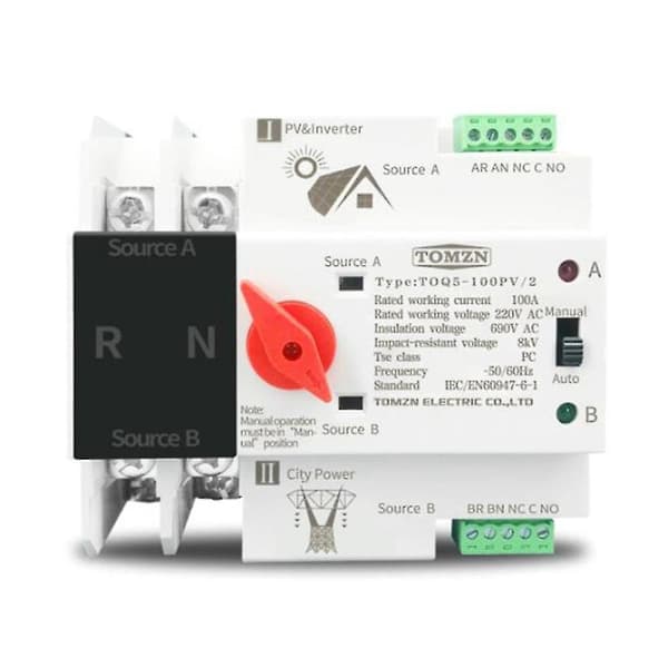 Din-skena 2p Ats Dubbel Ström Automatisk Transfer Switch Elektrisk 63a