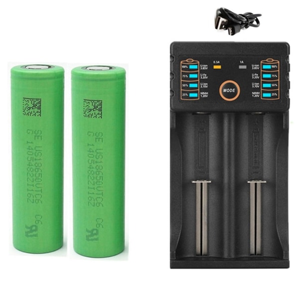 18650 Litiumbatterilader Lommelykt 18650 Oppladbart Batteri VTC6 3000MAh Batteri + USB-lader