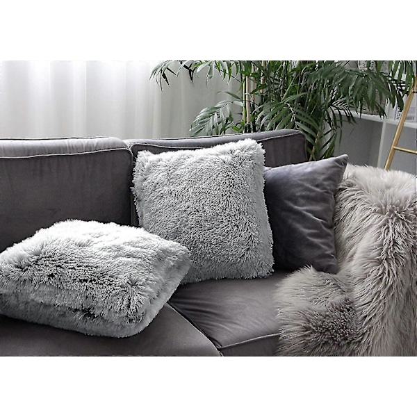 2-pack Hem Dekorativ Lyx Serie Supermjuk Fuskpäls Prydnadskudde Örngott Kuddfodral För Soffa Eller Säng Grå Ombre 45x45 cm (18x18 tum)