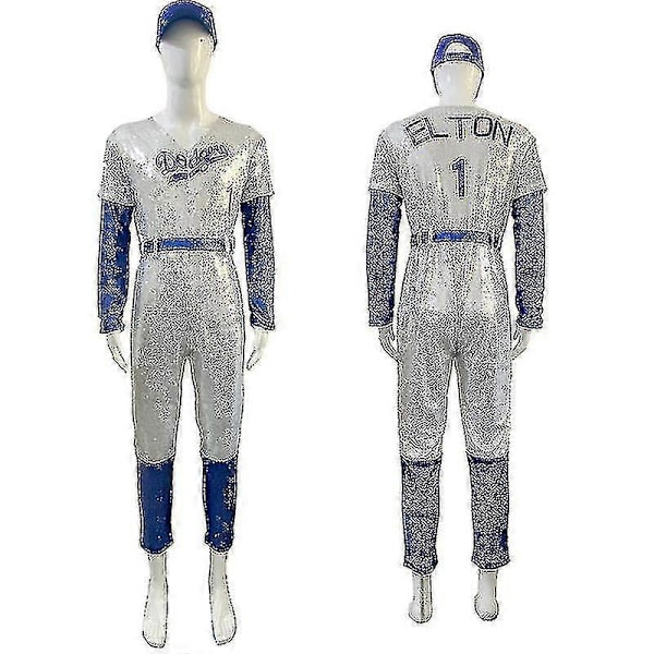 Vuxen Cosplay Bodysuit Rocketman Elton John Kostym Baseboll Uniform Jumpsuit Med Kepshatt Bälte Halloween Karneval Fancy Party-c