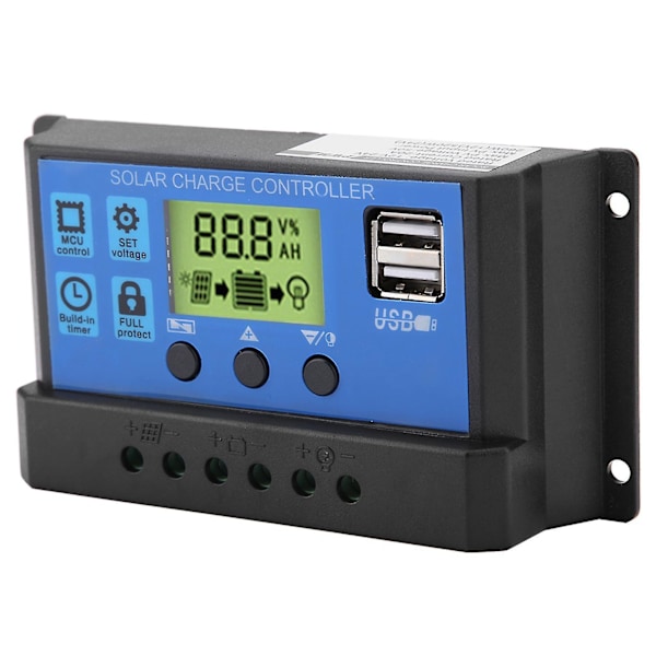 20A Aurinkopaneelien Lataussäädin Ohjain Kaksois-USB:llä ja LCD-Näytöllä - PWM 12V/24V (YJSS-20A)