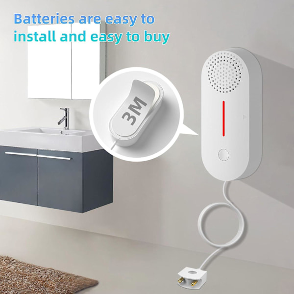 Vattenläckagedetektor WiFi, Larm för låg vattennivå, 100dB högt vattenlarm, Vattensensor med fjärr Tuya/Smart