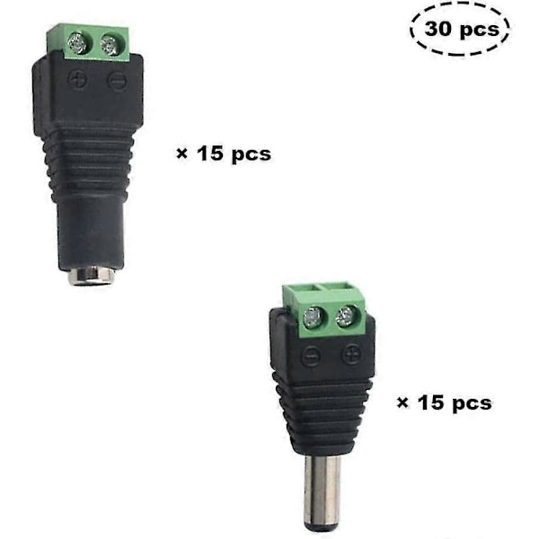 DC 12V Stikkontakt 30 stk. DC Han & Hun DC Stikkontakt Adapter Strøm